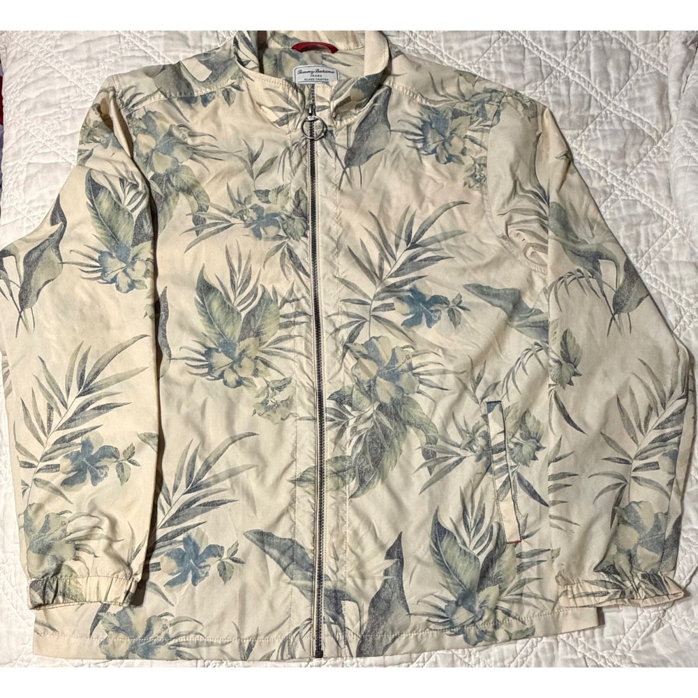 Tommy Bahama Jeans Mens XL Tropical Floral Nylon Full Zip Windbreaker Jacket